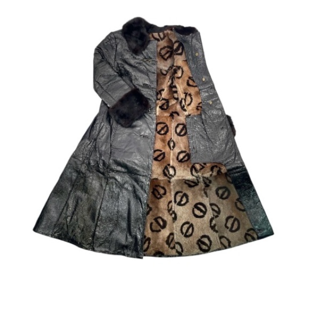 Dior CD Black Leather Coat with Faux Fur Lining